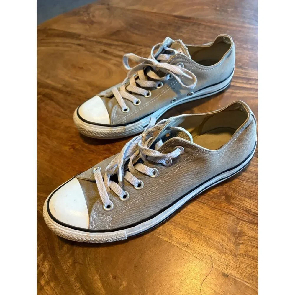 Converse All Star Sneakers Gray with Purple Plaid Double Tongue Womens 10 CLEAN!